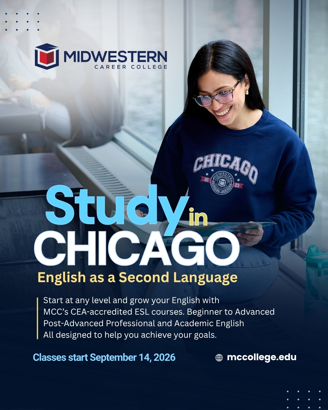 English as a Second Language program for international students at Midwestern Career College.