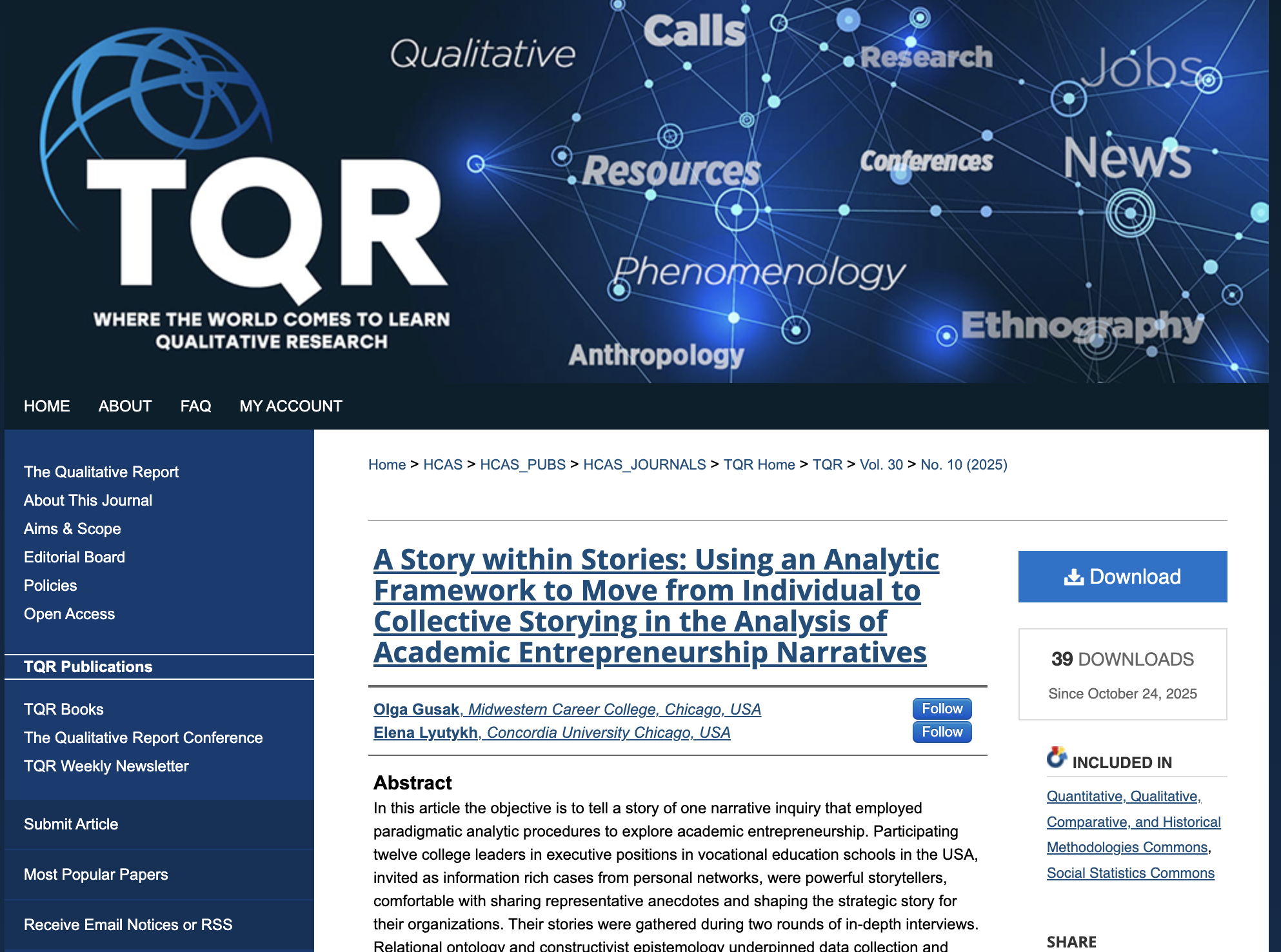 Thumbnail of scholarly article by Dr. Olga Gusak in The Qualitative Report