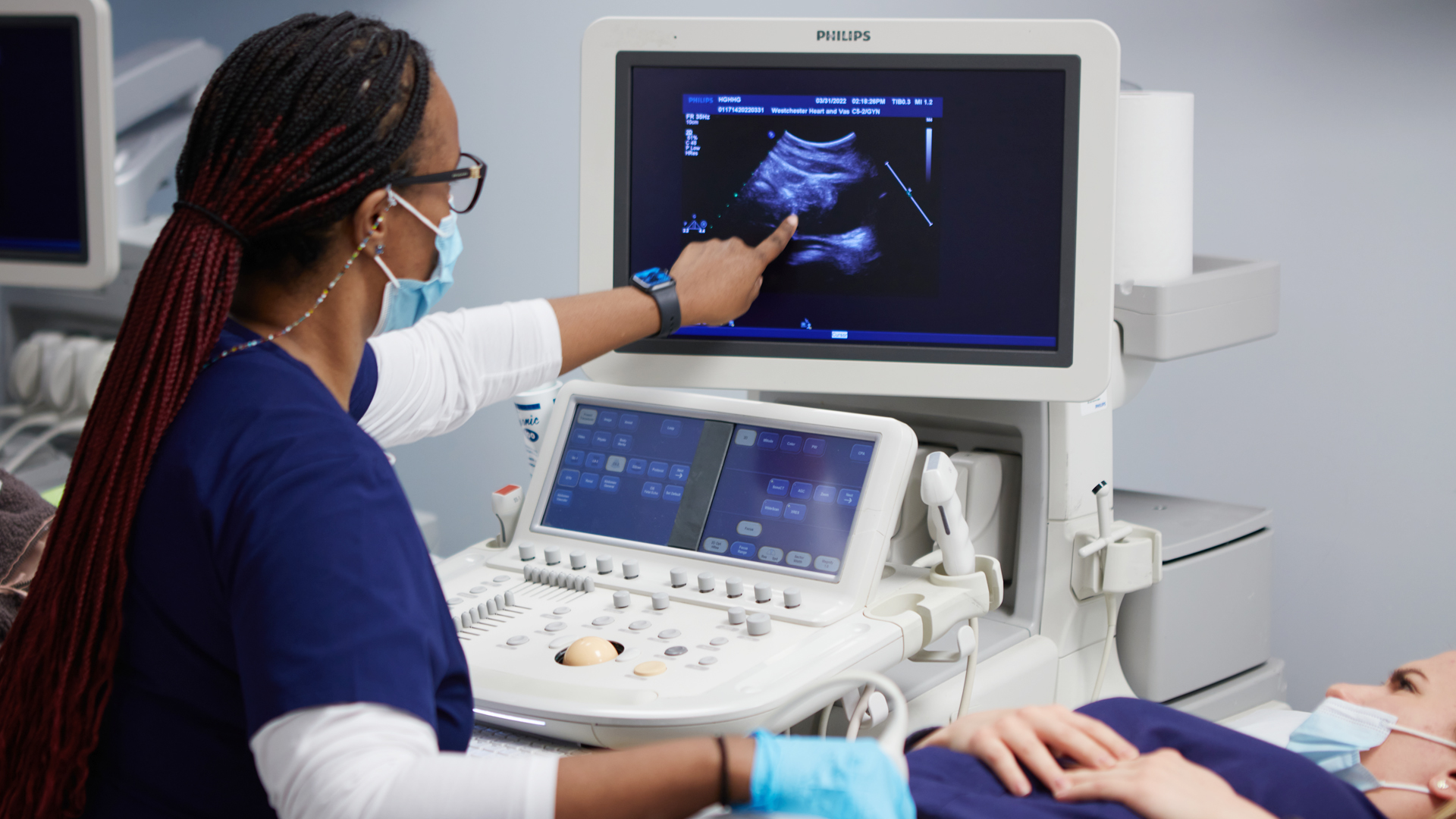 Diagnostic Medical Sonography student training with ultrasound scan at Midwestern Career College