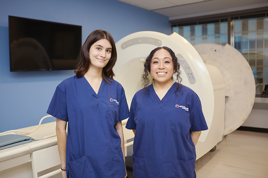 Midwestern Career College students training in MRI lab with imaging equipment in Chicago